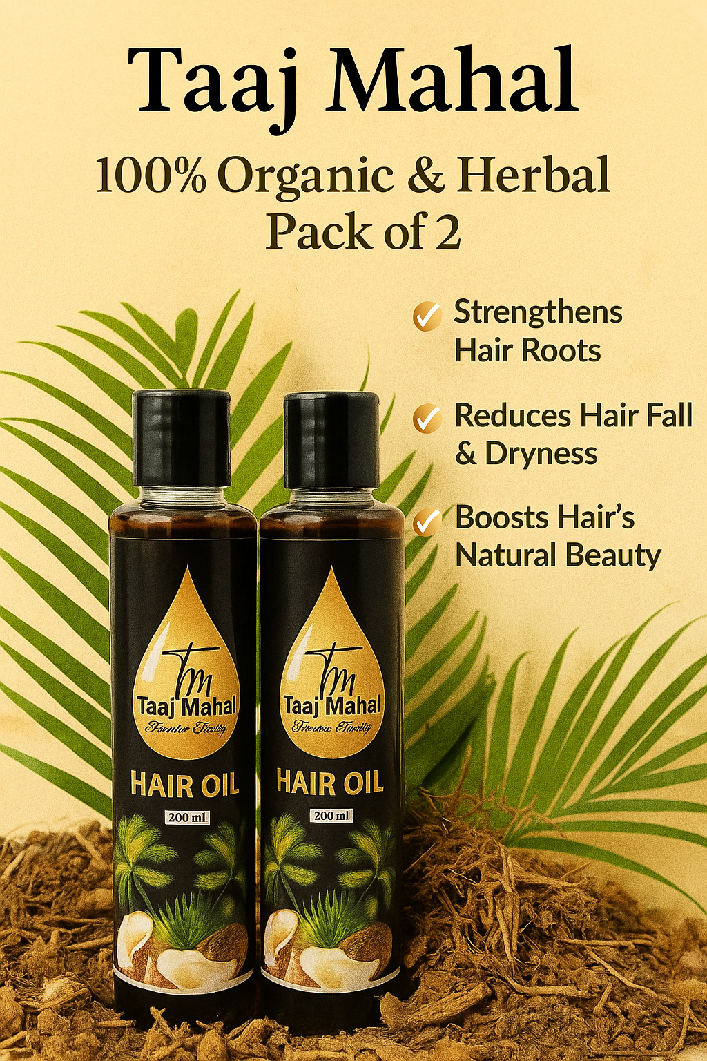 Taaj Mahal Natural Hair Oil – Pack of 2 | Anti Hair Fall | Organic Herbal Hair Growth & Nourishing Oil (200ml x 2)
